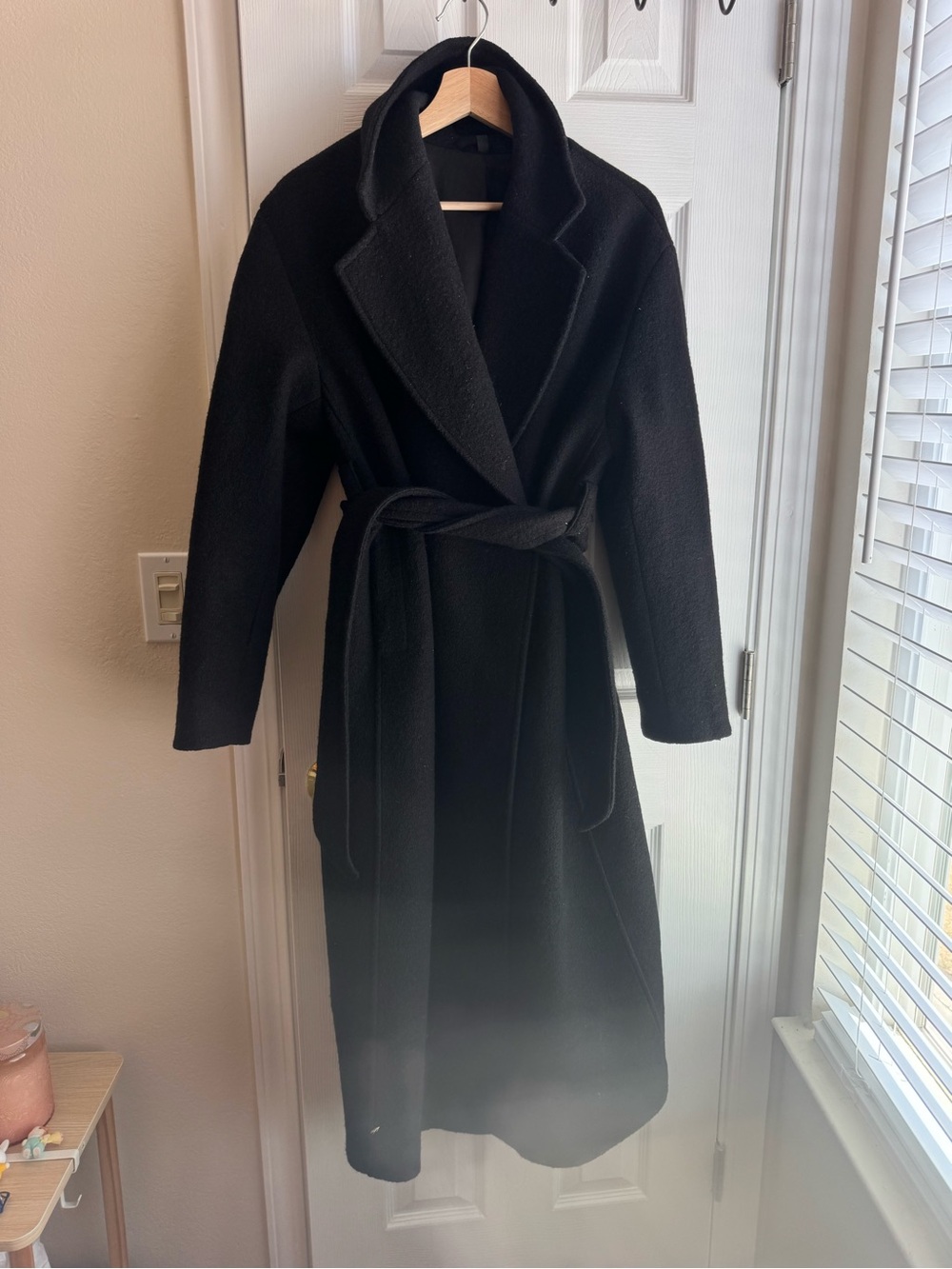 & Other Stories Black Voluminous Belted Wool Coat